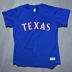 Russell Athletic Jersey Mens Blue Texas Rangers Full Button Short Sleeve Sz XL